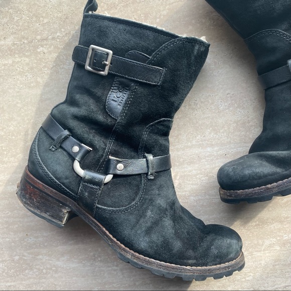 CLOSET CLOSING UGG Endell Suede Moto Harness Lug Boots - Picture 3 of 8
